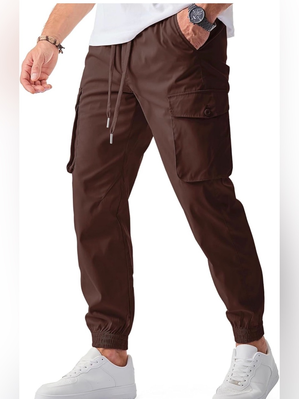 Amazon Men's Dark Brown Cargo Jogger Pants with Drawstring